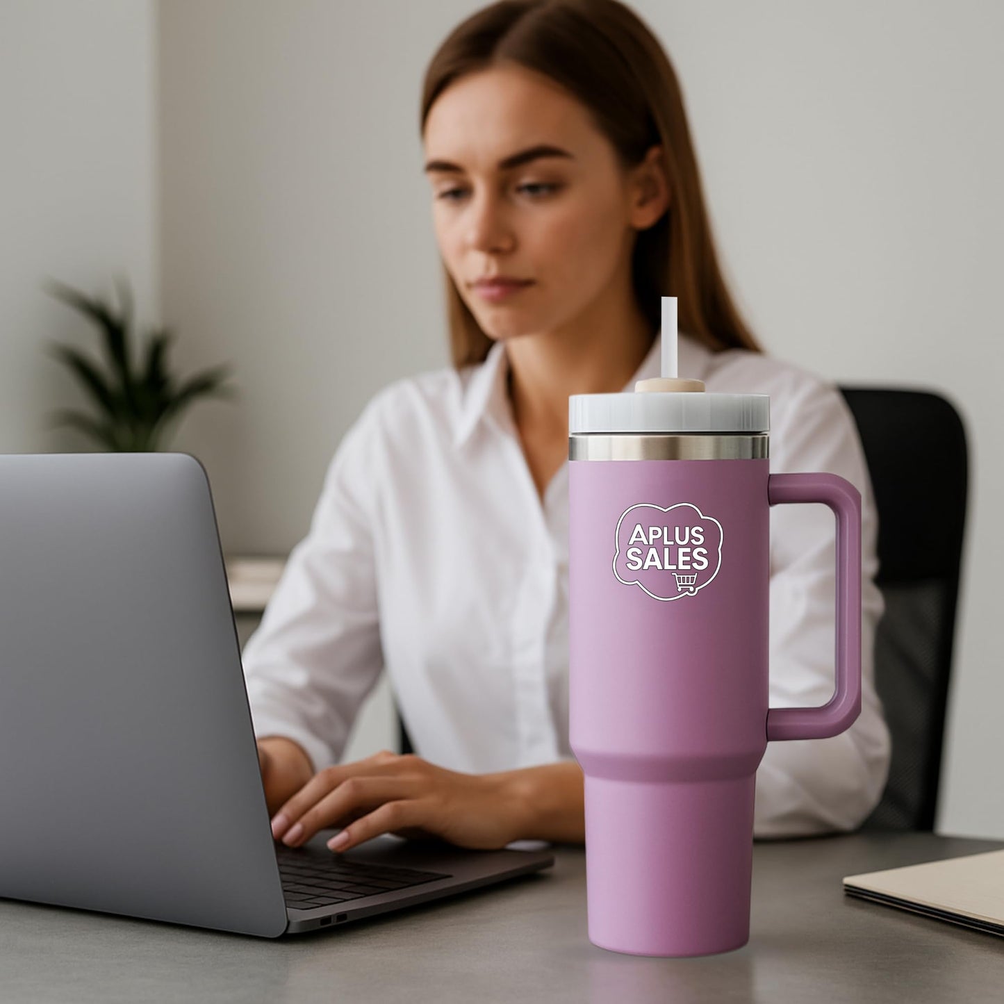 30 oz Tumbler with Handle & Straw Lid - Stainless Steel Tumbler - Tea, Beverages & Travel Coffee Mug - Leakproof & Double-Walled Insulated Cup Water Bottle with Straw - Cup Holder Size - Light Purple