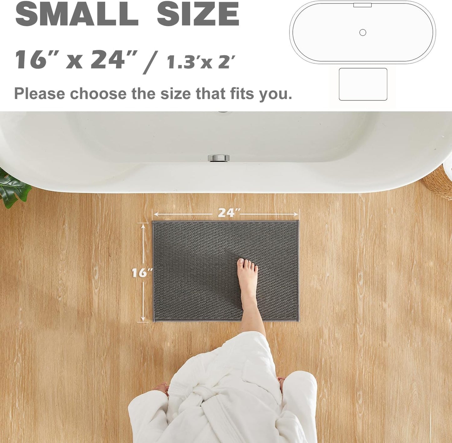 TYUU Bathroom Rug - Non-Slip, Super Absorbent Quick-Dry Mat | Dark Grey, 16"x24" Size
