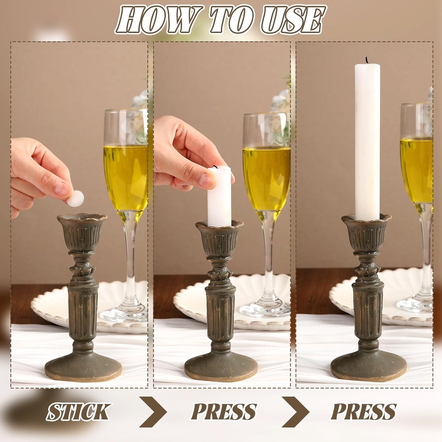 LemonRoad 100 Pcs White Wax Candle Adhesive Dots - Easy Clean Taper Holders for Weddings & Parties