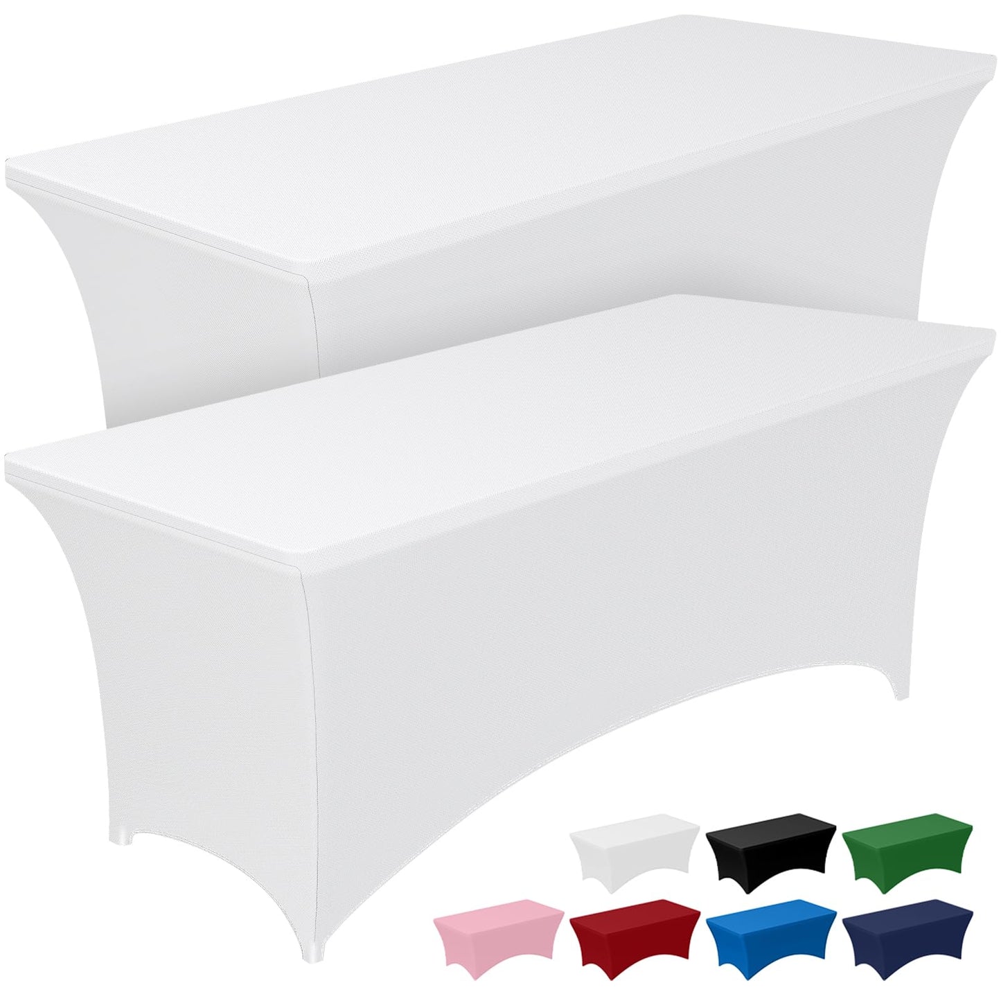 Pureegg Spandex Tablecloth 8ft - 2 Pack, Fitted and Tight Cloth for Rectangle Table, Wrinkle-Free and Stretch Table Cover for Party, Wedding, Banquet and Birthday, White