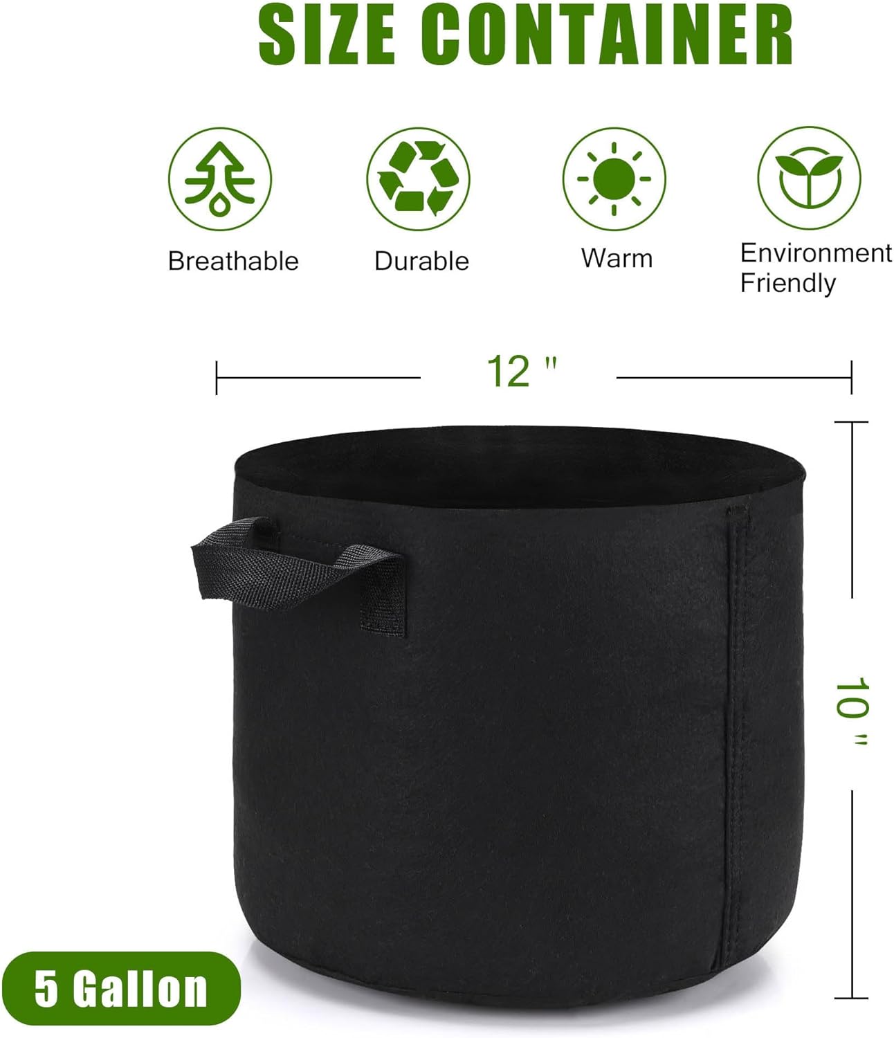Skiennix 5 Gallon Grow Bags - Heavy Duty Aeration Fabric Pots with Handles for Gardening | 24-Pack