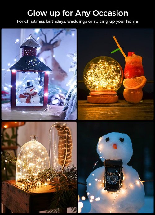 Brightown 24 Pack Fairy Lights Battery Operated String Lights 7 Feet 20 LED Waterproof Christmas Light Silver Wire Firefly Starry Moon Light for Bedroom DIY Party Wedding Patio Christmas