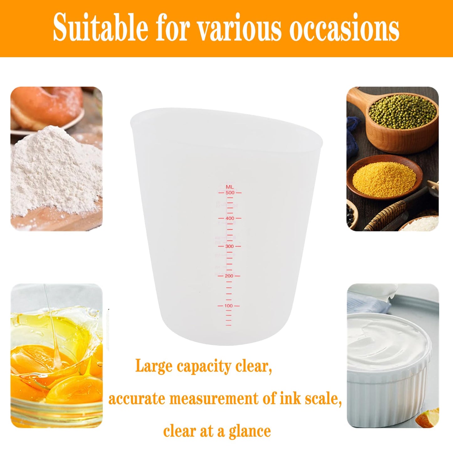 Set of 3 Silicone Flexible Measuring Cups with Marking, 2 Cup&1 Cup&1/2 Cup,Squeeze and Pour Silicone Measuring Cup with Marking For epoxy resin, butter, chocolate, etc.