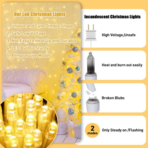 JMEXSUSS 100 LED String Lights Indoor Bedroom, 8 Modes Warm White Christmas Lights Plug in, 33ft Connectable Room Fairy Twinkle Light Outdoor for Mirror Room Home Garden Xmas Tree