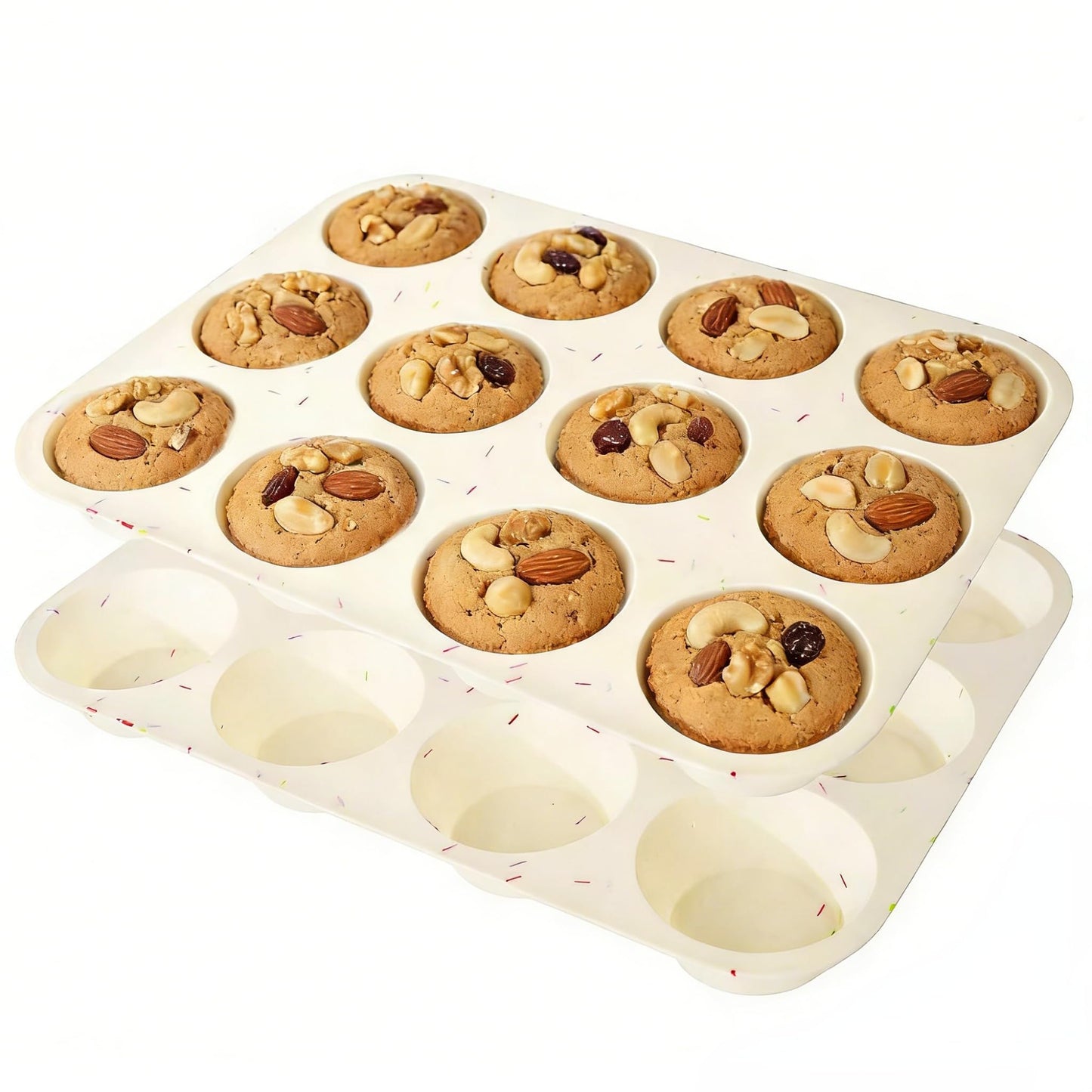 Ruinovate Silicone Muffin Pans for Baking Nonstick 2 Pcs, 12 Cup Regular Cupcake Pan, Food-Grade Silicone Baking Molds for Cupcakes, Egg Bites, Freezer, White