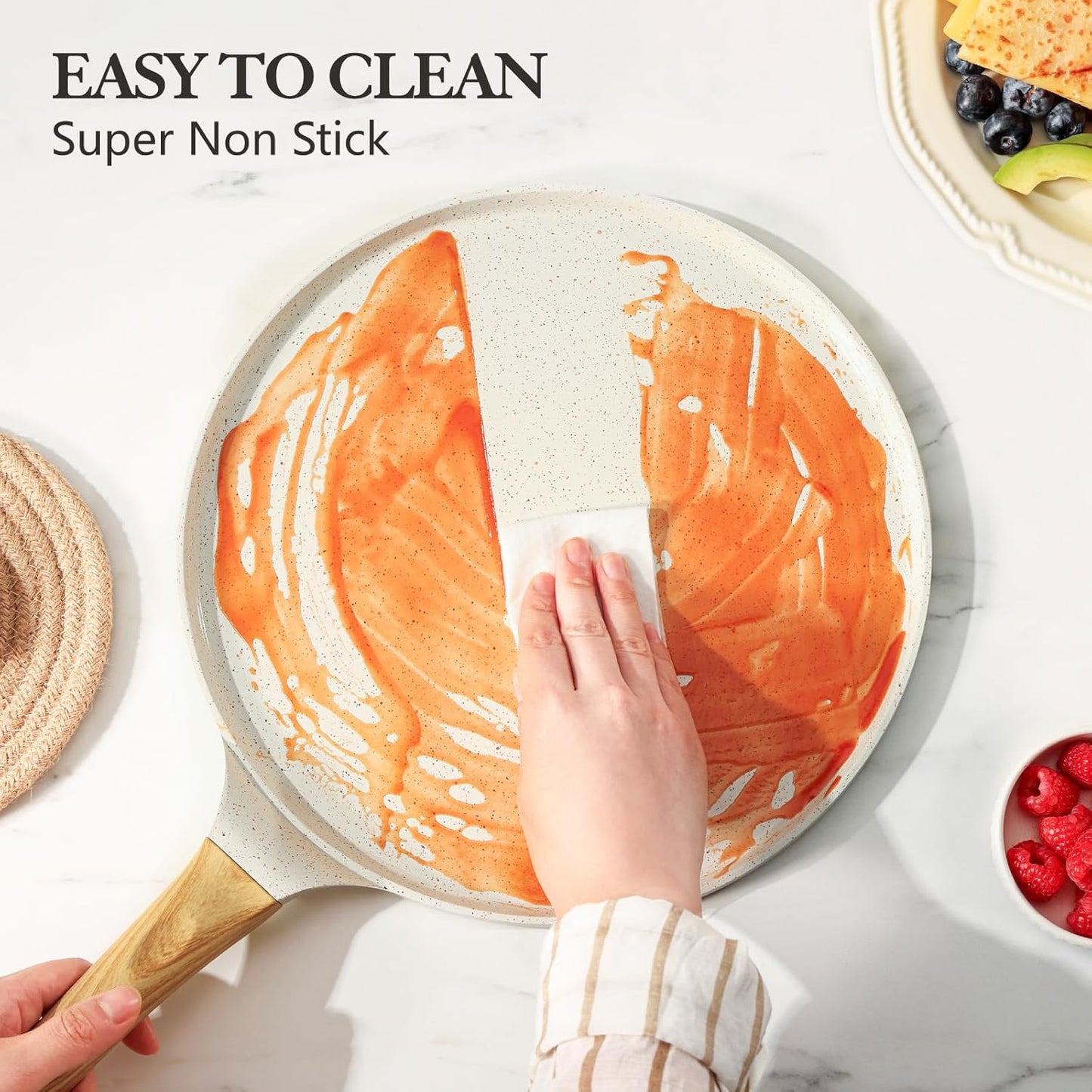 SENSARTE Nonstick Crepe Pan - 10-Inch Natural Ceramic Coating | Induction Compatible Dosa Skillet with Stay-Cool Handle