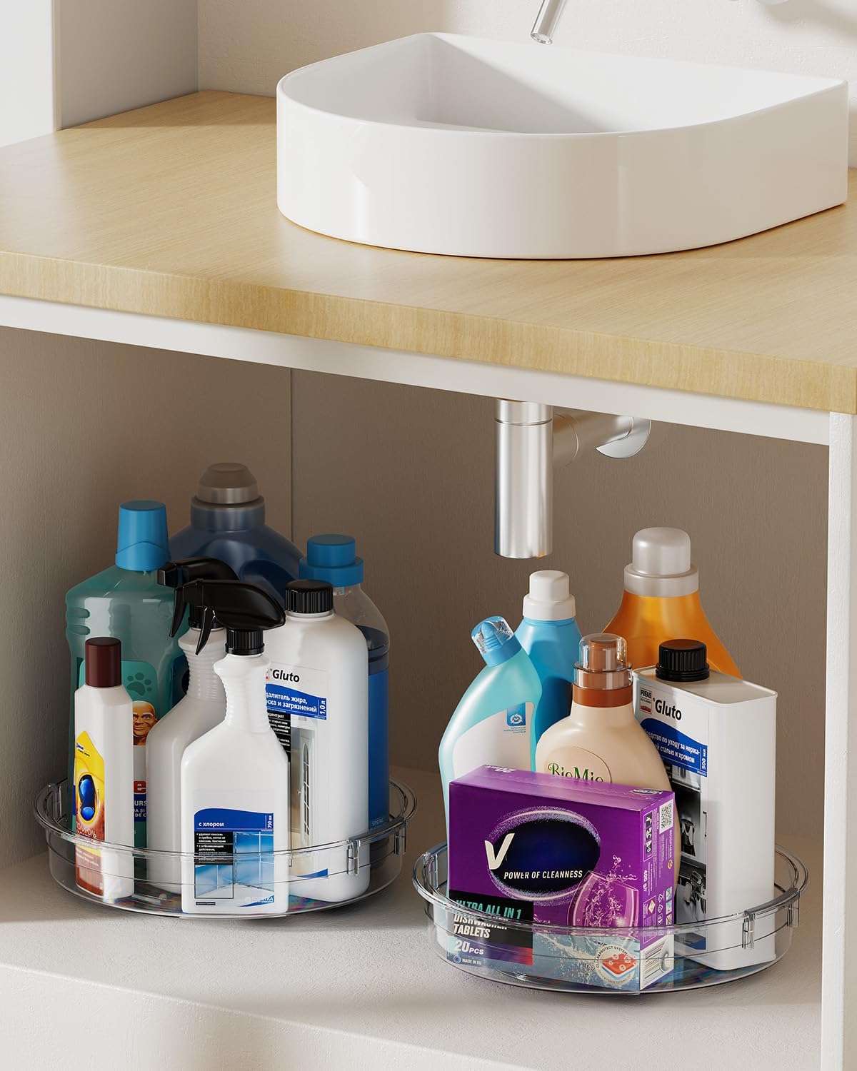 LAMU Lazy Susan Organizer Set - Clear Turntable for Kitchen, Bathroom & Pantry - 12in & 10.6in Sizes