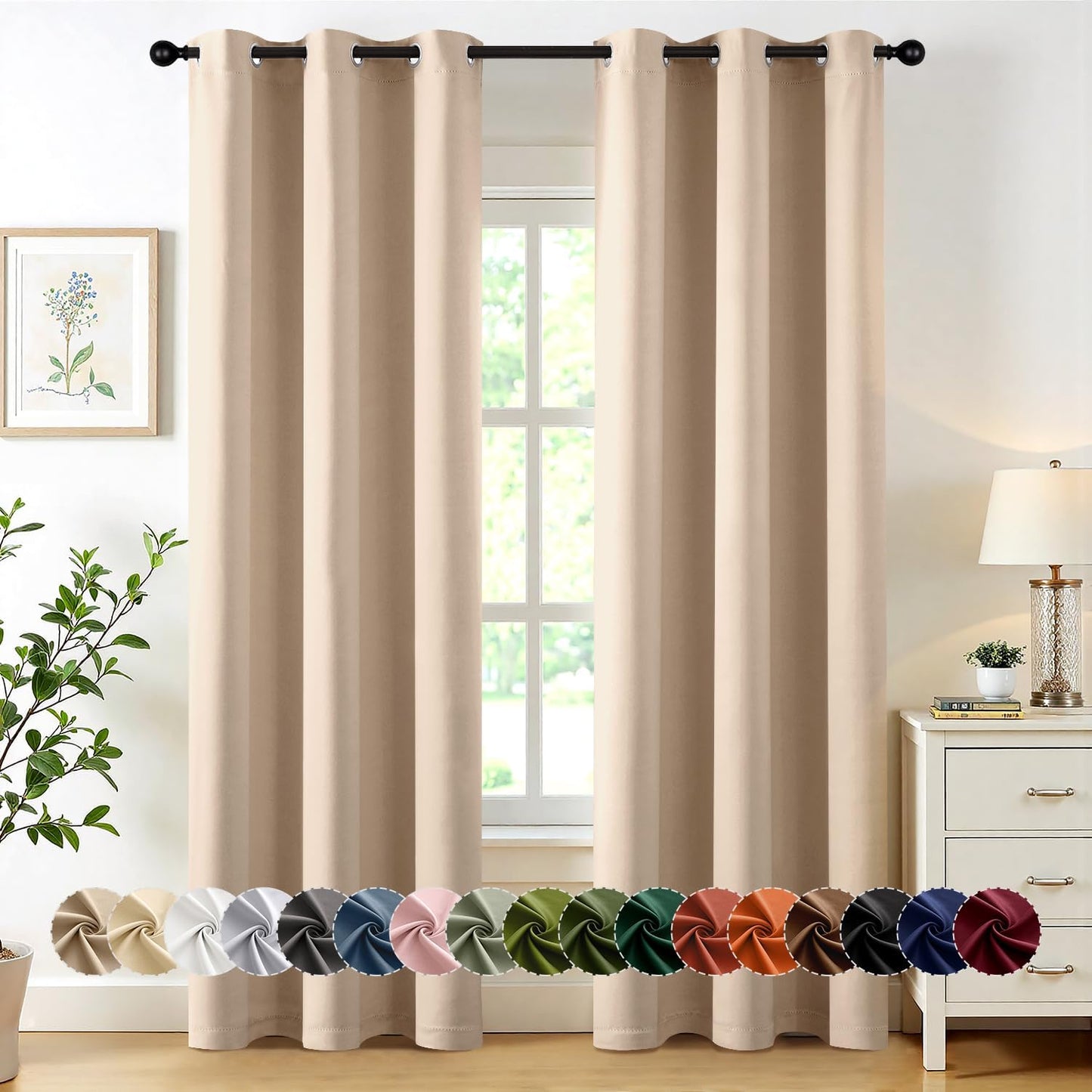 MIULEE Beige Blackout Curtains - Thermal Insulated Room Darkening Drapes | 72 Inches Long, 2 Panels