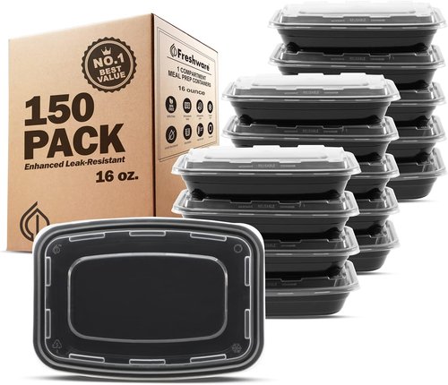 Freshware Meal Prep Containers - 150 Pack | 1 Compartment, BPA-Free, Stackable, Microwave & Freezer Safe (16 oz)