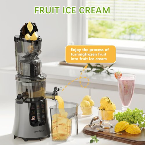 Cold Press Juicer Machines - 2-in-1 Masticating Juicer for Juice & Ice Cream | 200W Touchscreen, 3.2” Feed Chute