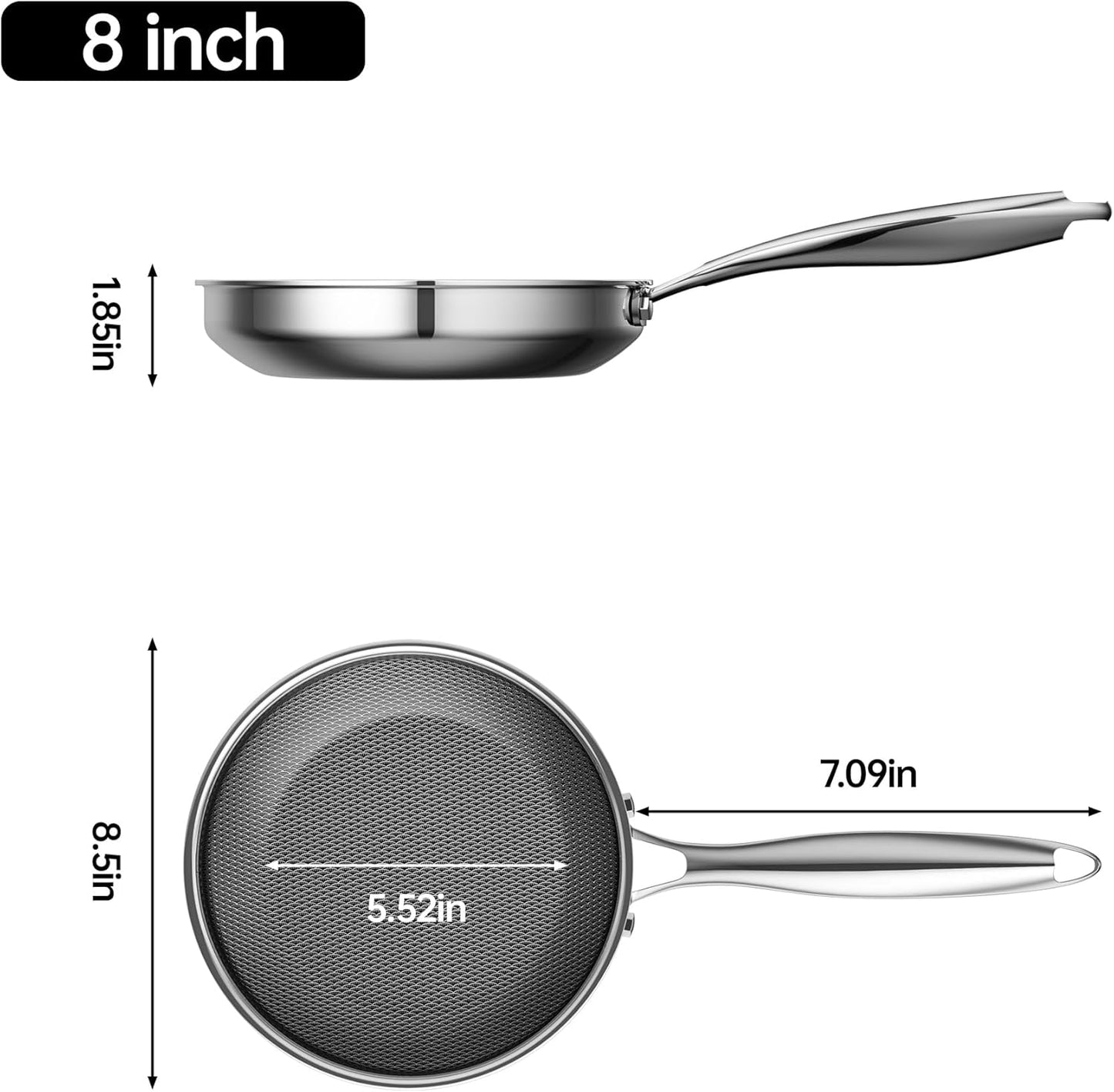 Skiennix Hybrid Nonstick 8-Inch Frying Pan - PFAS-Free, Stay-Cool Handle, Oven-Safe Up to 600°F