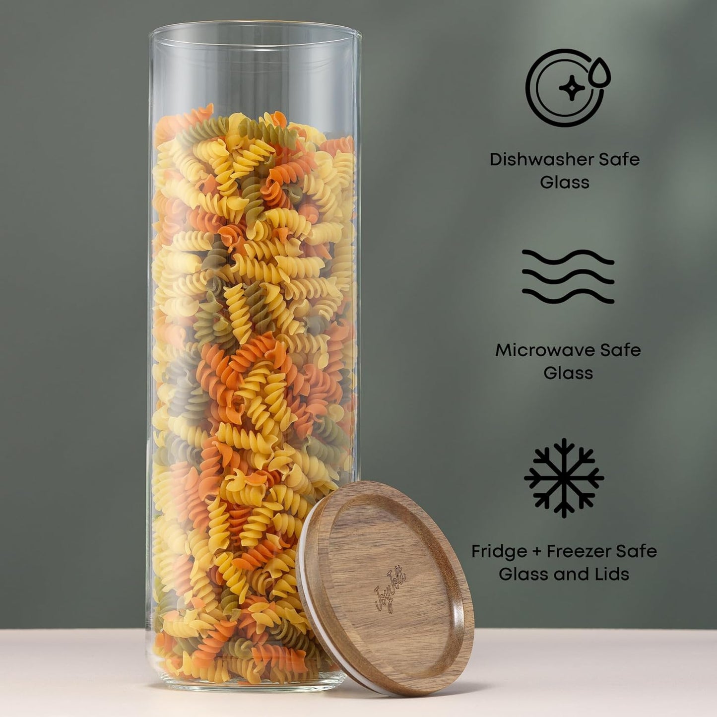 JoyJolt Holden 72oz Glass Storage Containers - Airtight Canister Set of 3 with Acacia Wood Lids for Pantry Organization