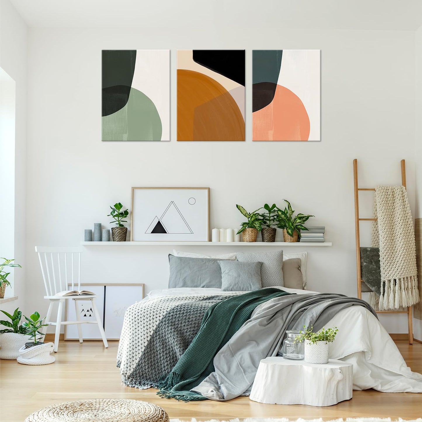 ouiytws Color block simple abstract wall art canvas printing, green, yellow, pink modern simple style, mostly used in the living room, study, bedroom decoration. Frame 16 x 24 x 3 pieces
