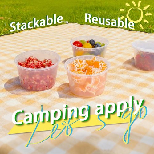 Fresh container 50set - 16oz Plastic Deli Container with lids, Airtight, for Slime, Soup, Meal Prep, BPA Free, Stackable, Leak Resistant, Microwave/Freezer Safe