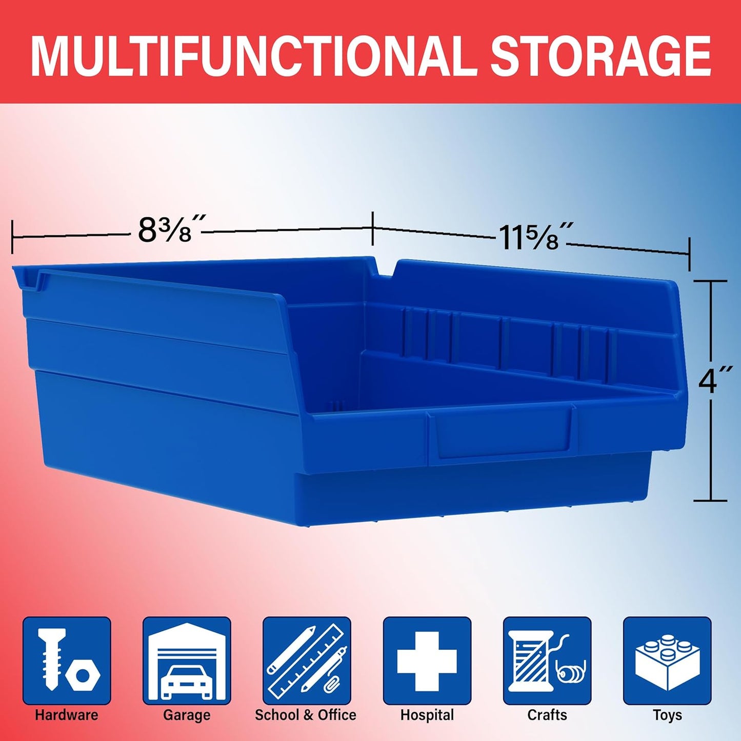 Akro-Mils Heavy Duty Plastic Shelf Bins - 12-Pack for Garage & Closet Organization | 12" x 8" x 4", Blue