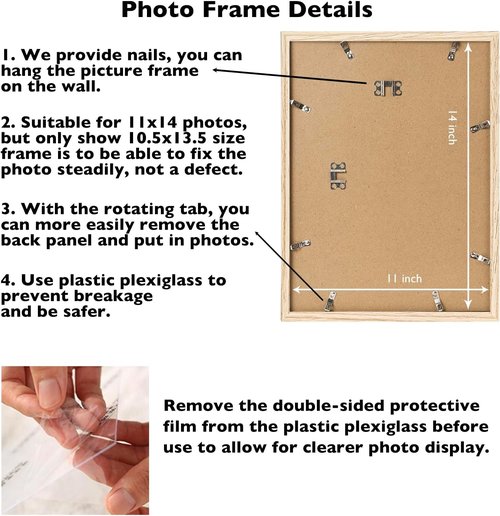 JCJMY 11x14 Picture Frame - Versatile Wall Mounting for Horizontal or Vertical Display | Shatter-Resistant Plexiglass, Natural Finish