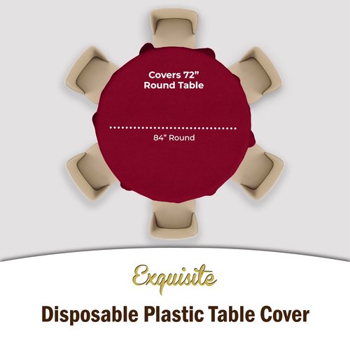Exquisite 12-Pack Premium Plastic Tablecloth 12-Pack Premium Plastic 84-Inch Round Tablecloth, Burgundy