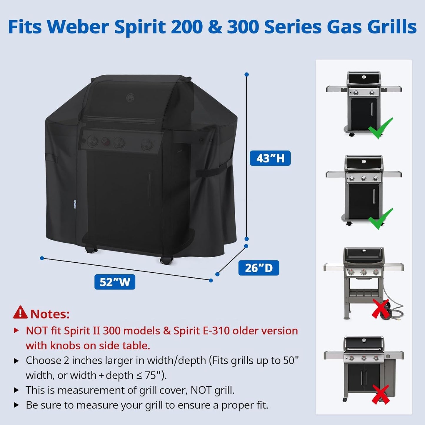 SunPatio BBQ Grill Cover - 52 Inch Waterproof & Durable Gas Barbecue Cover for Weber Spirit | Charbroil & Kenmore Grills