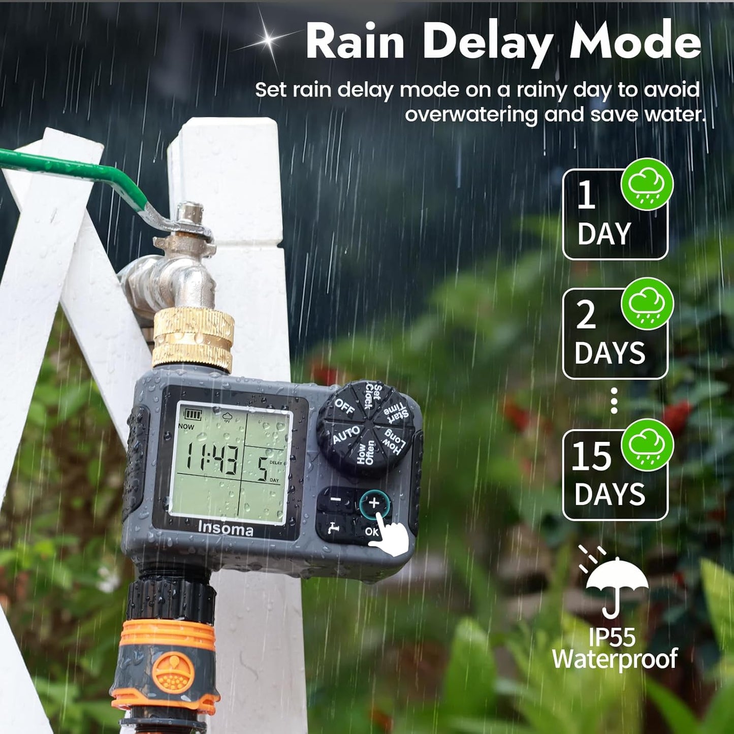 Sprinkler Timer - Brass Inlet & Outlet | Auto/Manual/Rain Delay Modes for Easy Garden Watering
