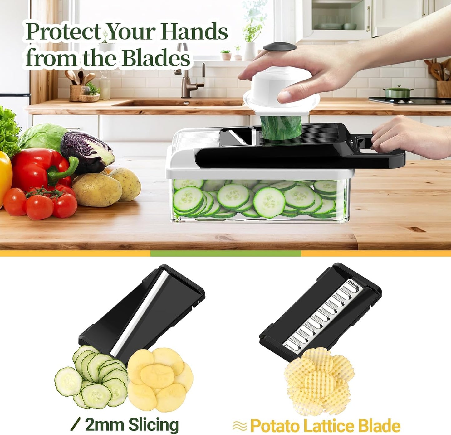 StoreHappily 12-in-1 Vegetable Chopper - 7 Blades, Multifunctional Kitchen Gadget with Container & Lid (Black/White)