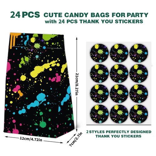 24 Pcs Neon Goodie Bags Glow in The Dark Theme Party Gift Bags with Stickers -Neon Themed Birthday Party Favor for Birthday Decoration Supplies
