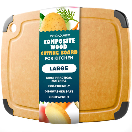 Dishwasher Safe Cutting Boards for Kitchen - Large 14.5" x 11.25" Composite Wood Chopping Board with Juice Groove, Non-Slip & Lightweight Eco-Friendly Design - Meal Prep Board for Meat, Veggies, Fruit