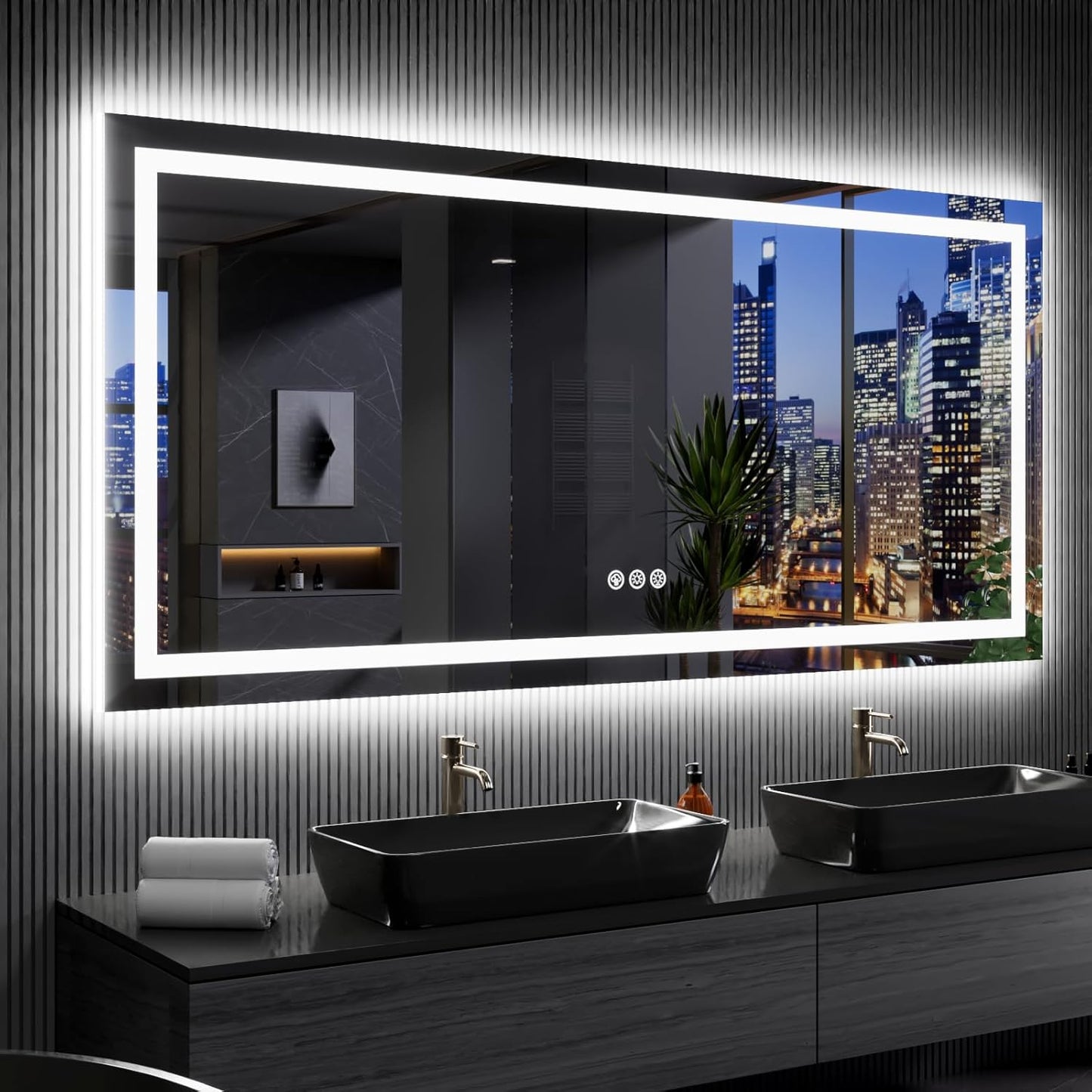 LOAAO RGB LED Bathroom Mirror - 84x32 Inch, Dimmable, Anti-Fog, Colorful Light Modes, Tempered Glass
