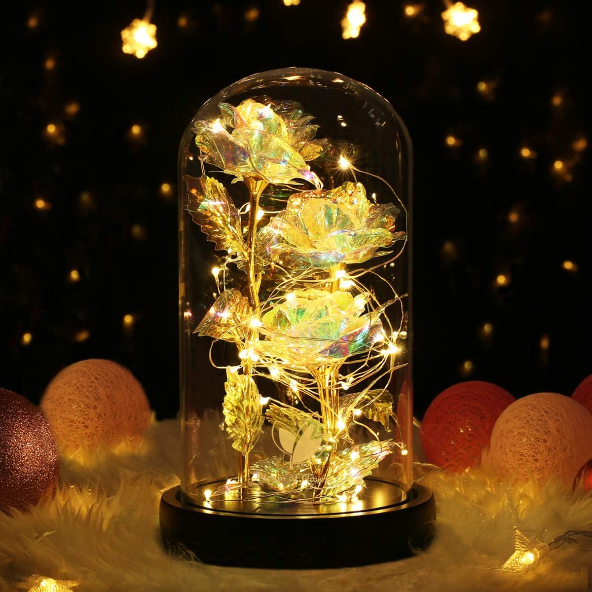 Birthday Gifts for Women,Beauty and the Beast Rose in Glass Dome,Preserved Rose with Warm Lights,Flower for Delivery Prime,Forever Flower Gifts for Women Mom Wife Girlfriend, Anniversary Birthday Gift