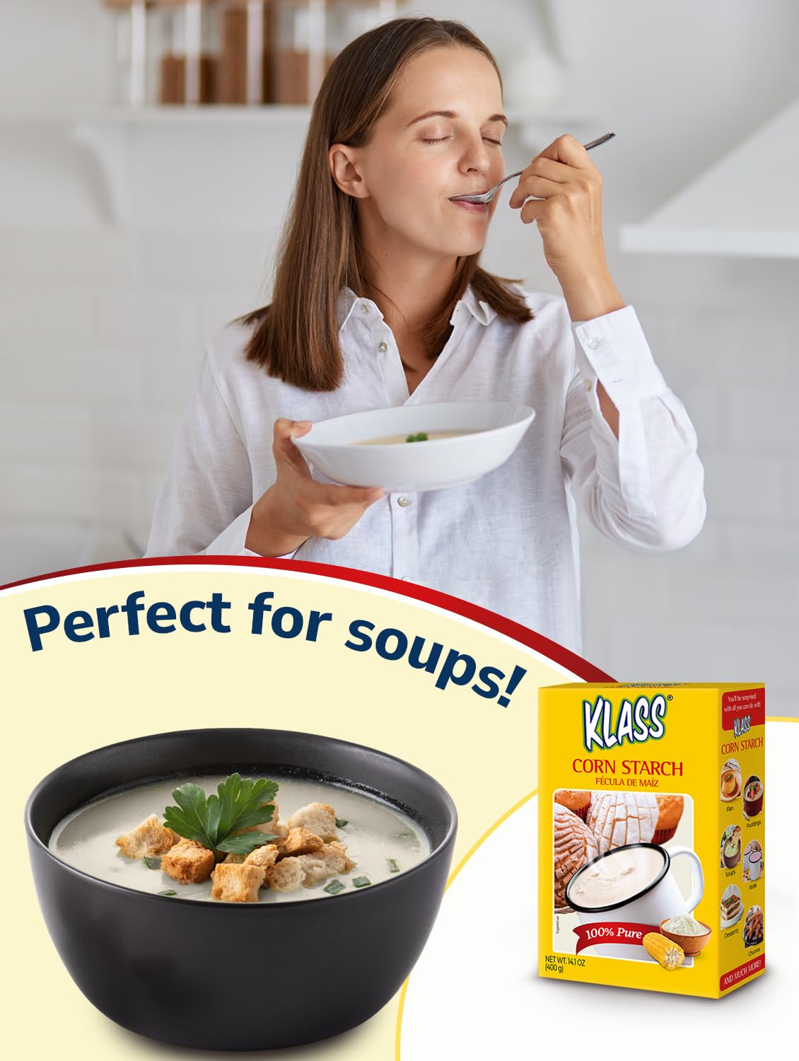 Klass Corn Starch 100% Pure 1.76 Pounds - 0% Calories 0% Total Fat & Sugar Free (28.2 Oz Pack of 2)