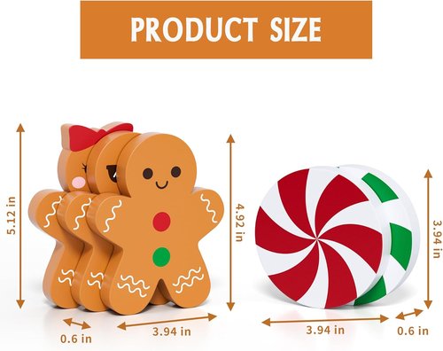 Gingerbread Christmas Decorations - 5 Pcs Wooden Candy Signs for Tiered Tray Decor | Home & Kitchen
