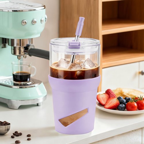 Glass Tumbler with Lids and Straws, 20 oz Iced Coffee Cup and Smoothie Cup with Bamboo Lid and On the go Lid,Glass Cups With Straws