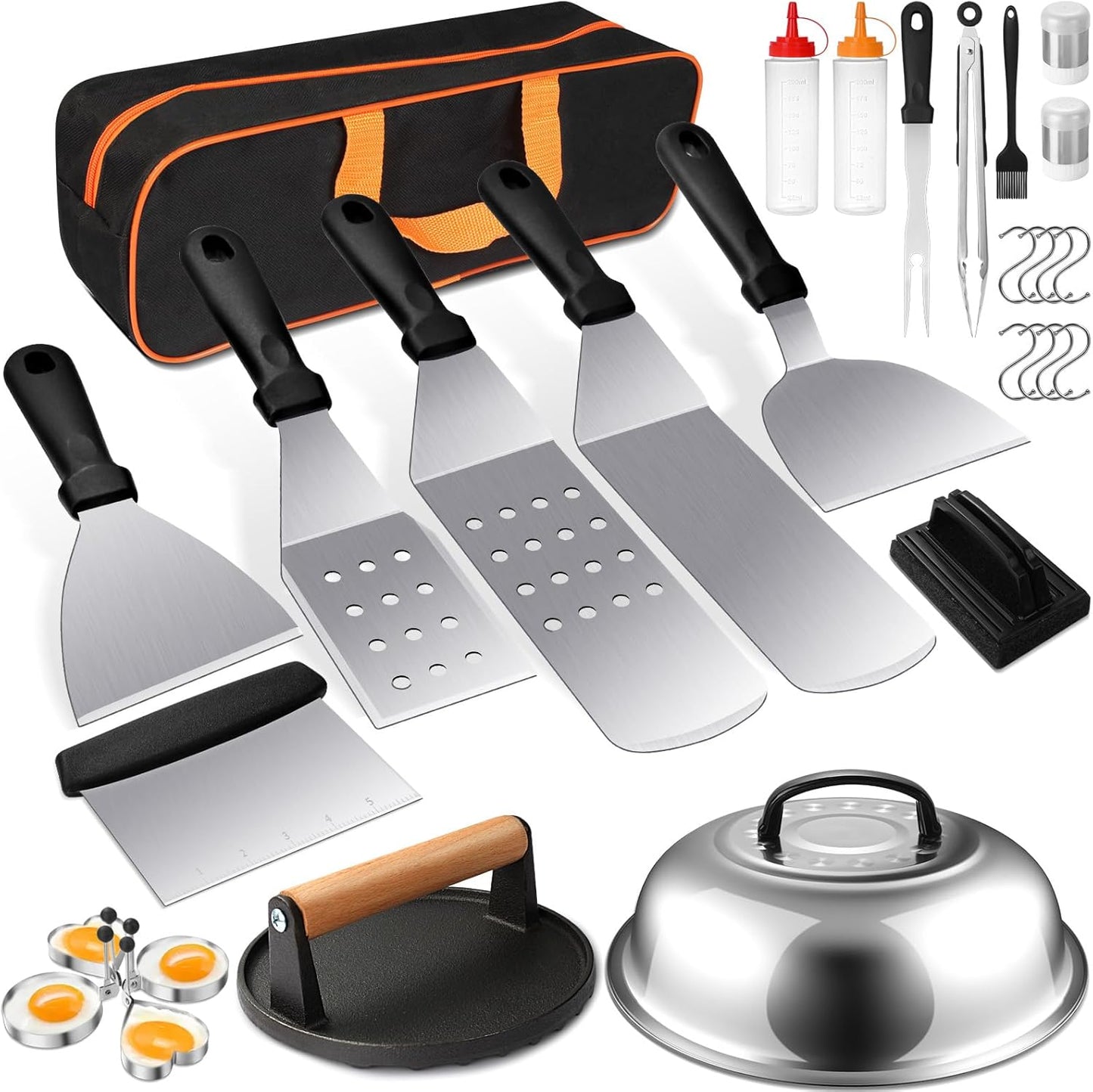 Terlulu 29-Piece Griddle Accessories Kit - Premium Flat Top Grill Tools for Blackstone & Camp Chef | Includes Spatula, Burger Press, Tongs & Carry Bag