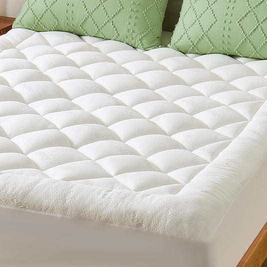 Skiennix Twin XL Mattress Topper - Bamboo Pillow Top for Cooling Comfort & Back Pain Relief, White