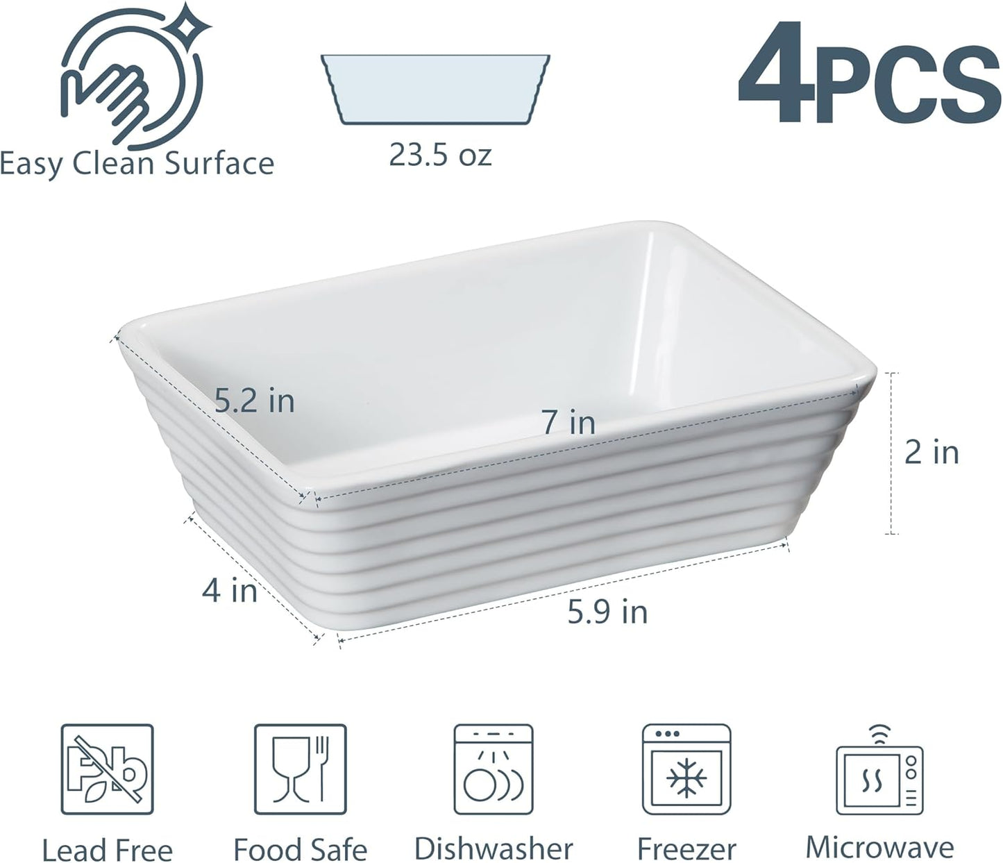 ONEMORE Small Baking Dish - Rectangle Ceramic Casserole Dish Set of 4 | Oven Safe, 5x7 for 1-2 People