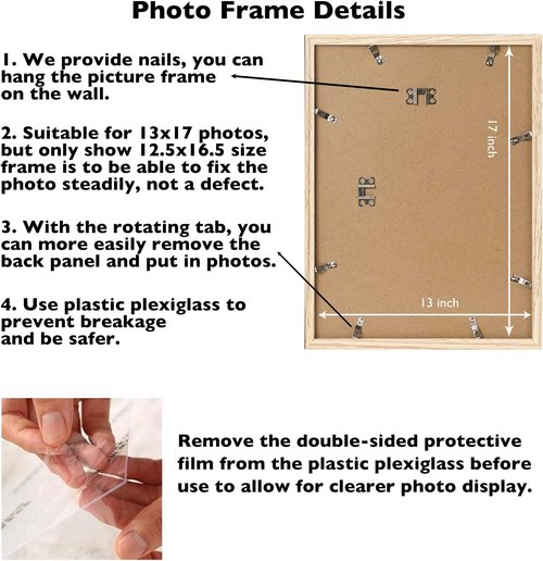 JCJMY 13x17 Picture Frame - Wall Mounting Versatile Design | Shatter-Resistant Plexiglass, Natural Finish