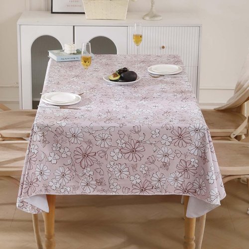 Heavy Duty Vinyl Tablecloth with Flannel Backing Waterproof Oil-Proof Plastic Table Cloth Stain-Resistant Wipeable Rectangle or Square Table Cover for Indoor and Outdoor (Red Flower,52x70 Inch)