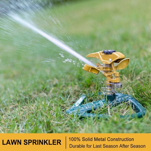 FANHAO Heavy Duty Lawn Sprinkler - 360° Adjustable Metal Impulse Sprinkler for 5800 sq. ft Coverage