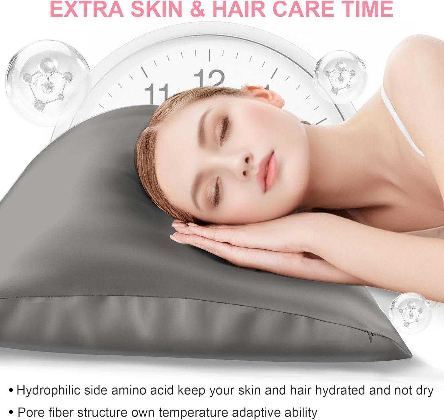 Skiennix Mulberry Silk Pillowcase - King Size, Hidden Zipper, Soft & Breathable Cooling - Dark Grey