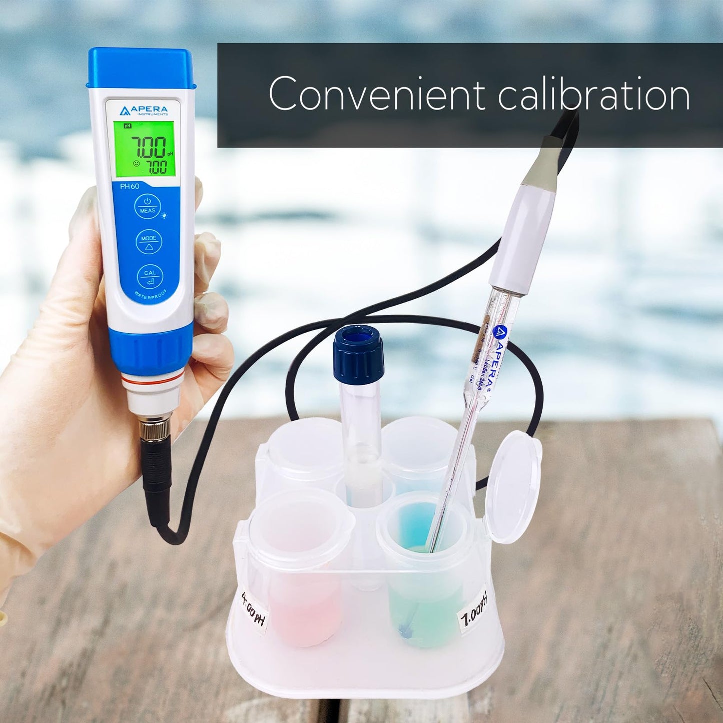 Apera Instruments PH60-MS Handheld pH Meter Tester Kit with LabSen 246-5 ATC Semi-Micro pH Electrode for Lab-Grade pH Measurement in Small Volume or Test Tubes