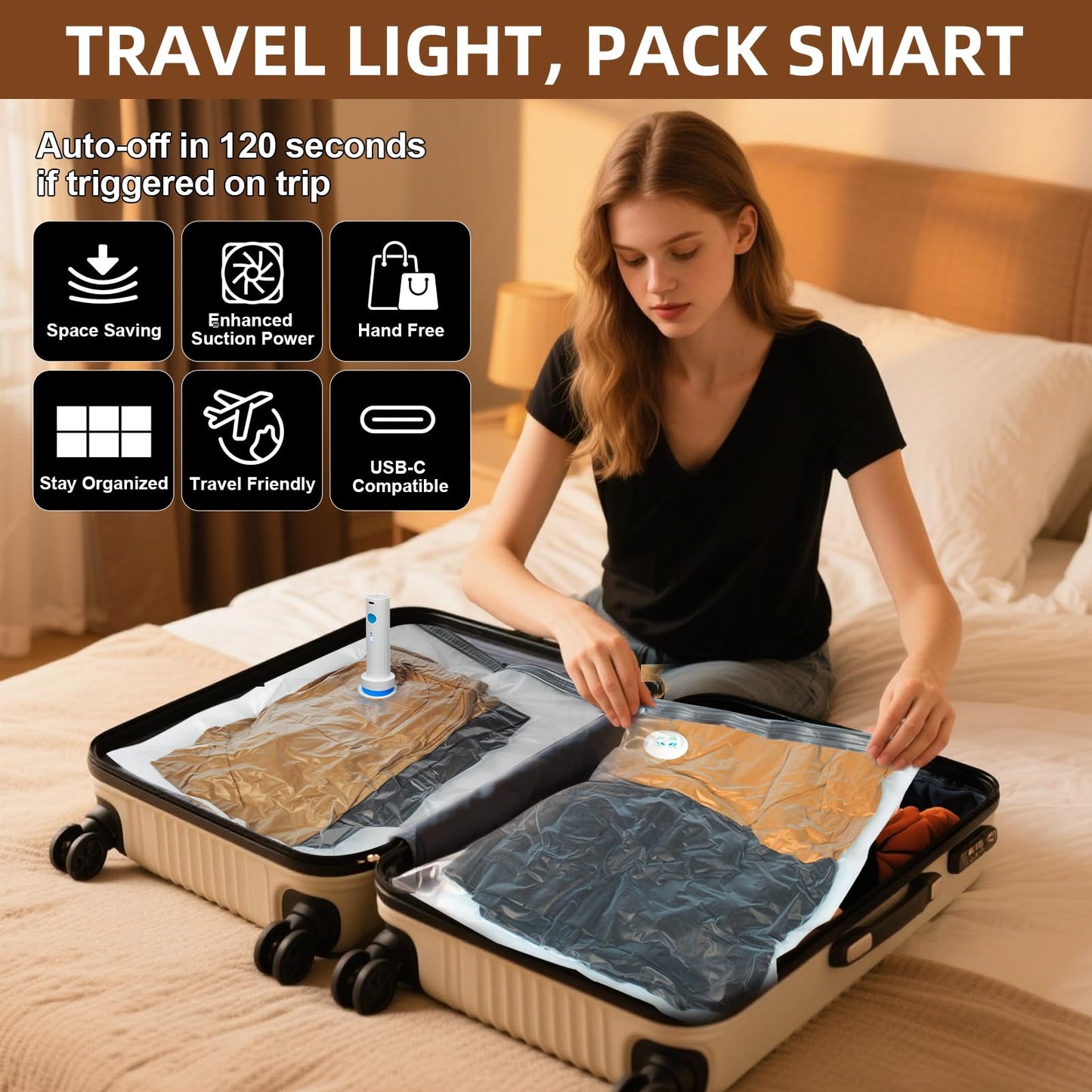 Vacuum Seal Bags for Clothing Travel, 16 Pack (3 Jumbo/3 Large/3 Medium/3 Small/4 Roll) Vacuum Storage Bags with Portable Electric Pump, Space Saver Bags for Luggage, Suitcase, Clothes, and Blankets