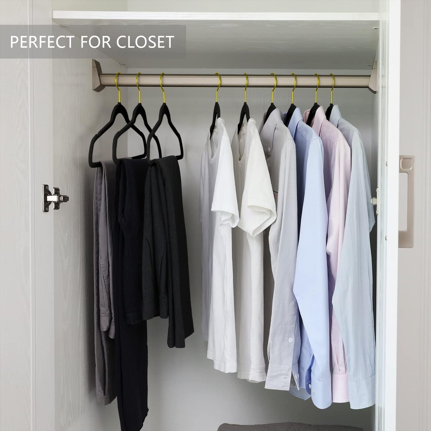 MIZGI Premium Velvet Hangers - Heavy-Duty Non-Slip Slimline Design | 30 Pack in Black with Gold Hooks