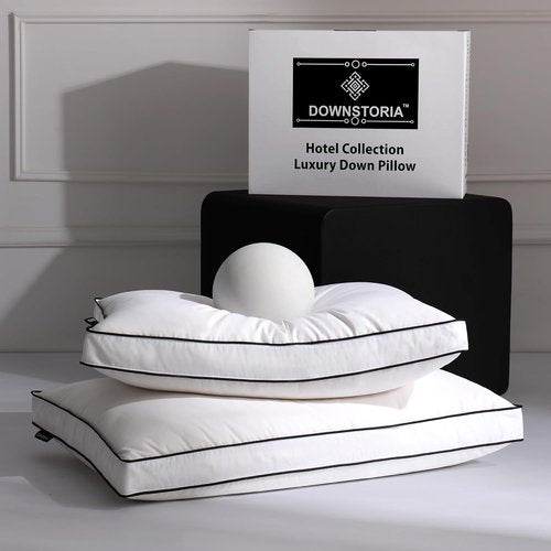 DOWNSTORIA King Size Feather Down Pillows - Luxury Hotel Collection, Soft & Fluffy Set of 2 (20x36 in)