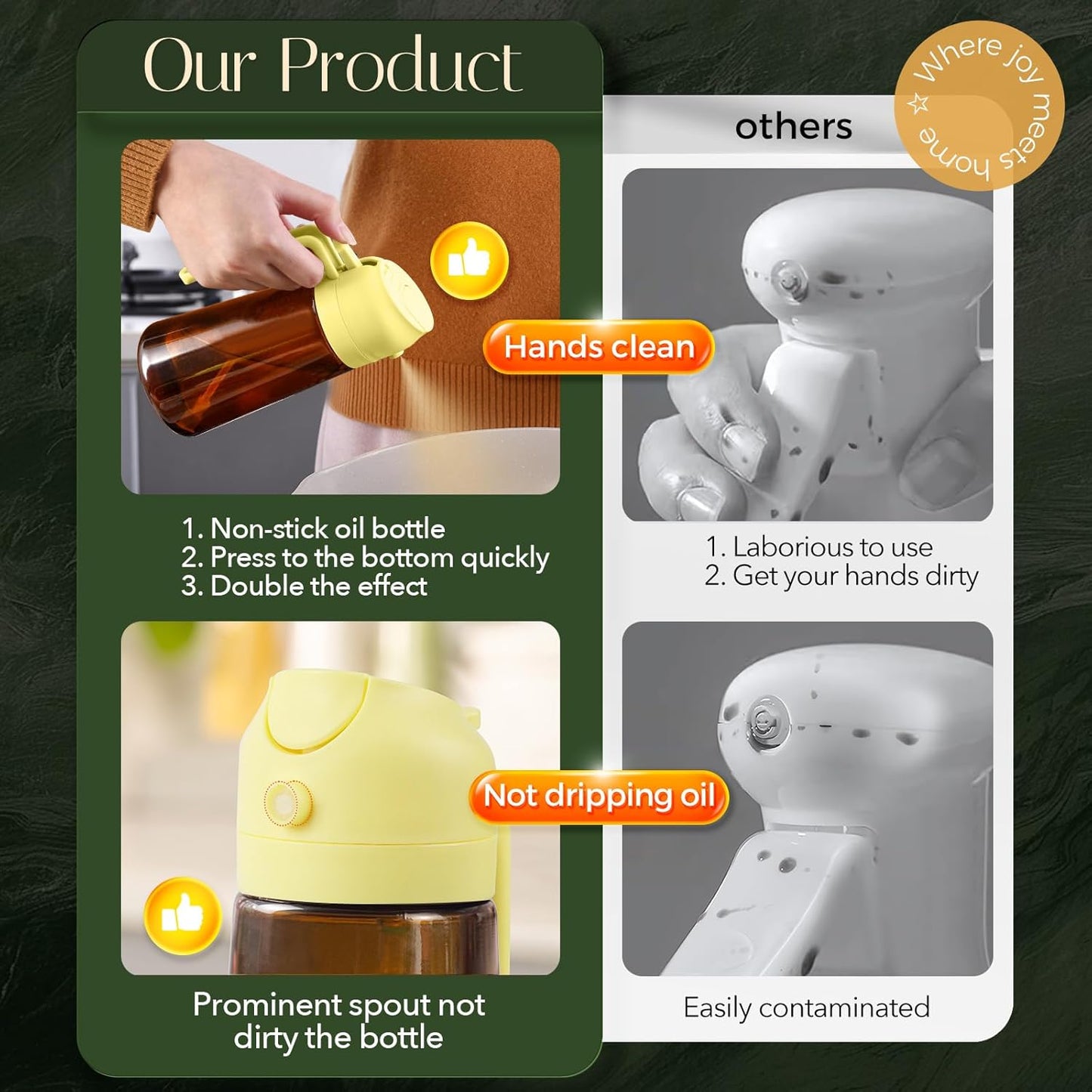 YARRAMATE Light Blocking Oil Sprayer - 16oz Food-Grade Olive Oil Dispenser Bottle | Premium Dark Amber Glass for Kitchen & BBQ