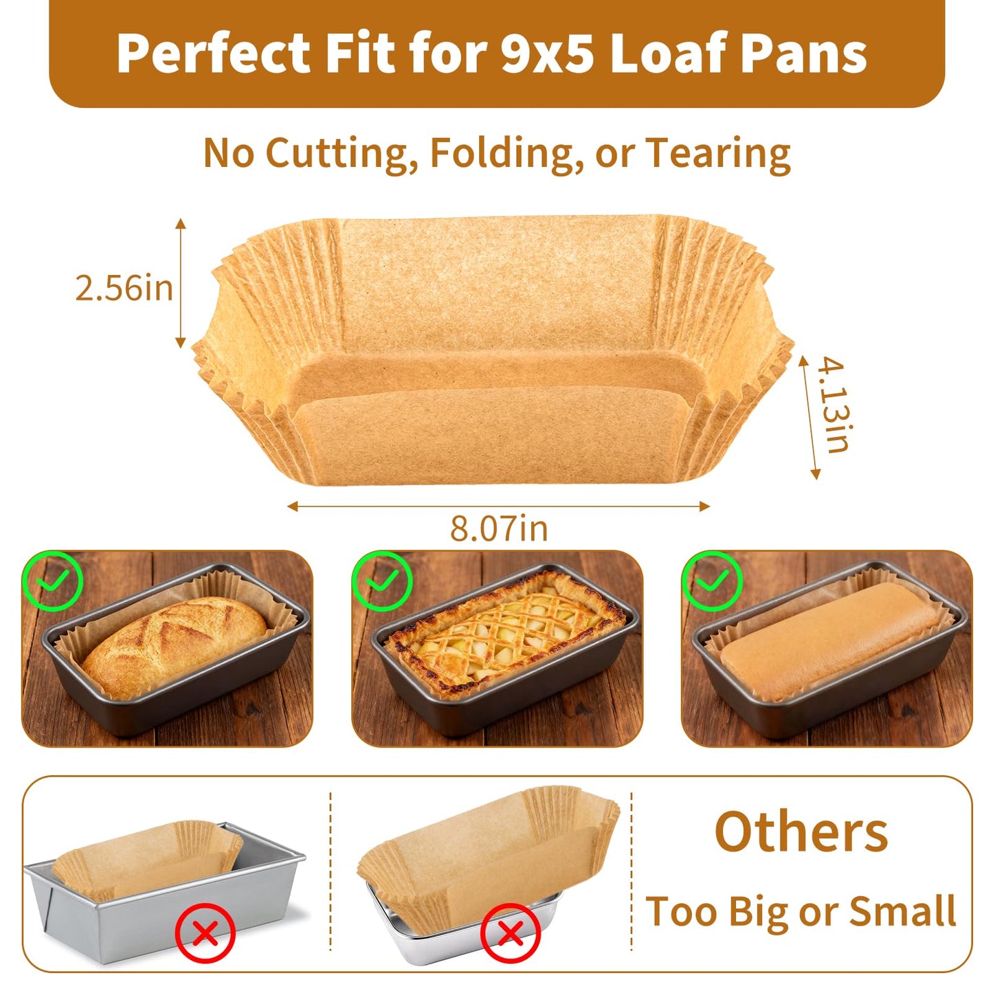100 Pcs Loaf Pan Liners for Baking Bread 9x5 Inch, Disposable Non-Stick Bread Pan Liners, Pre Formed Rectangle Parchment Paper, Perfect for Baking Banana Bread, Cakes, Sourdough Bread(Brown)