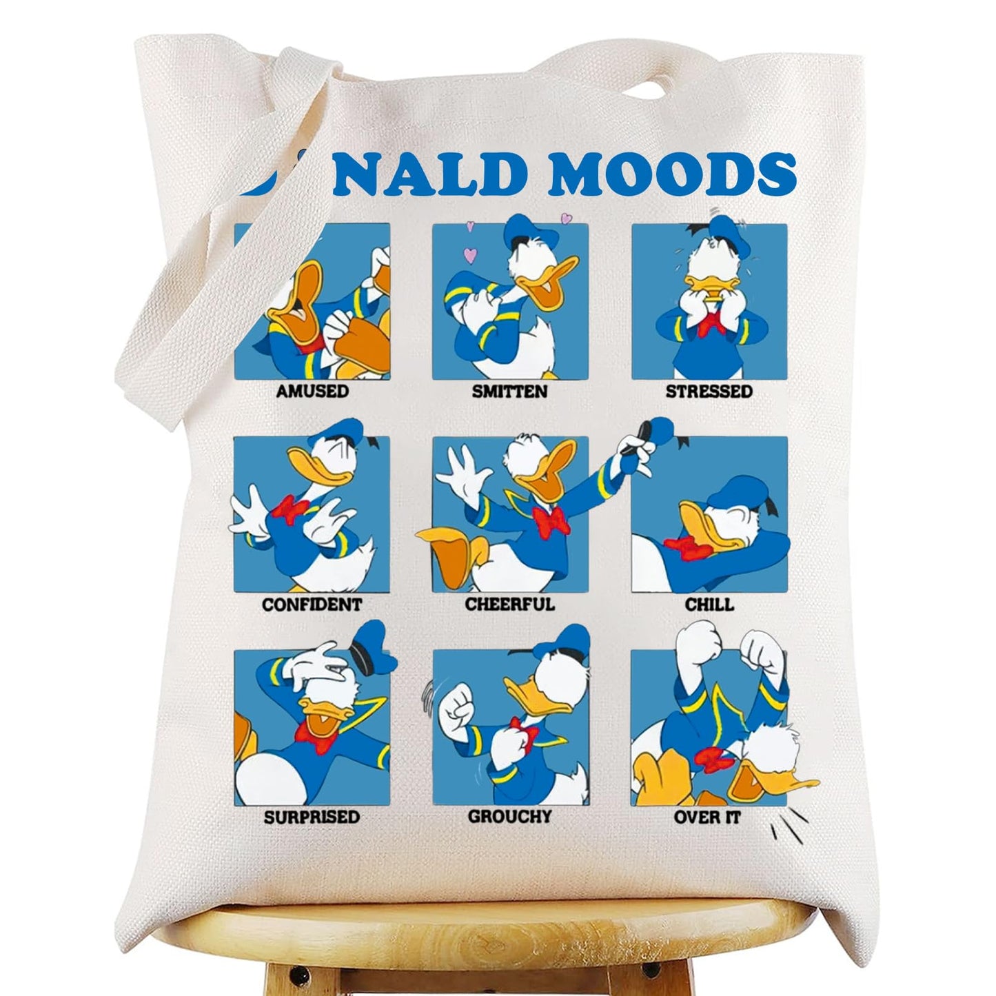 WZMPA Funny Donald Tote Bag Duck Lover Gift Donald Moods Reusable Grocery Bag Donald Merchandise (Duck Moods -T)