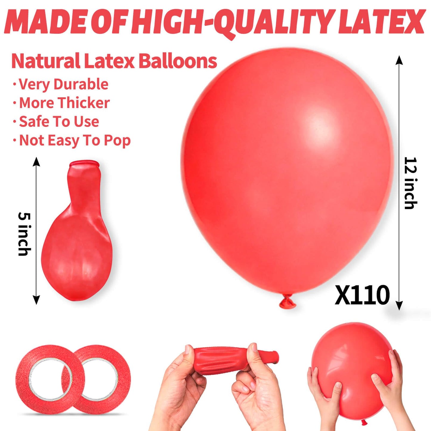110pcs Pastel Red Balloon 12 Inch, Pastel Red Latex Balloons for Birthday Party Baby Shower Wedding(with 2 Ribbons).