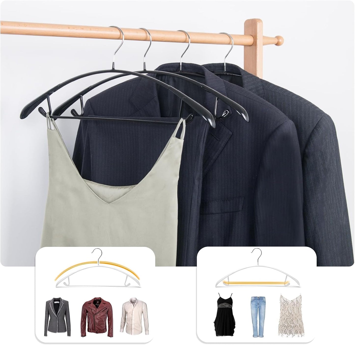 Nature Smile Non-Slip PVC Coating Hangers - Wide Shoulder Design for Suits & T-Shirts | Black, 10-Pack