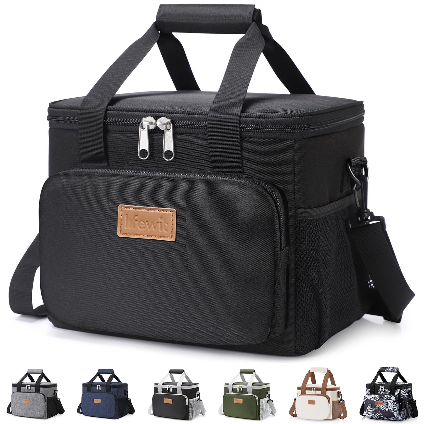 Lifewit Medium Lunch Bag, Insulated Lunch Box, Soft Cooler Cooling Tote for Adult Men Women, Black and Green 12-Can (9L)