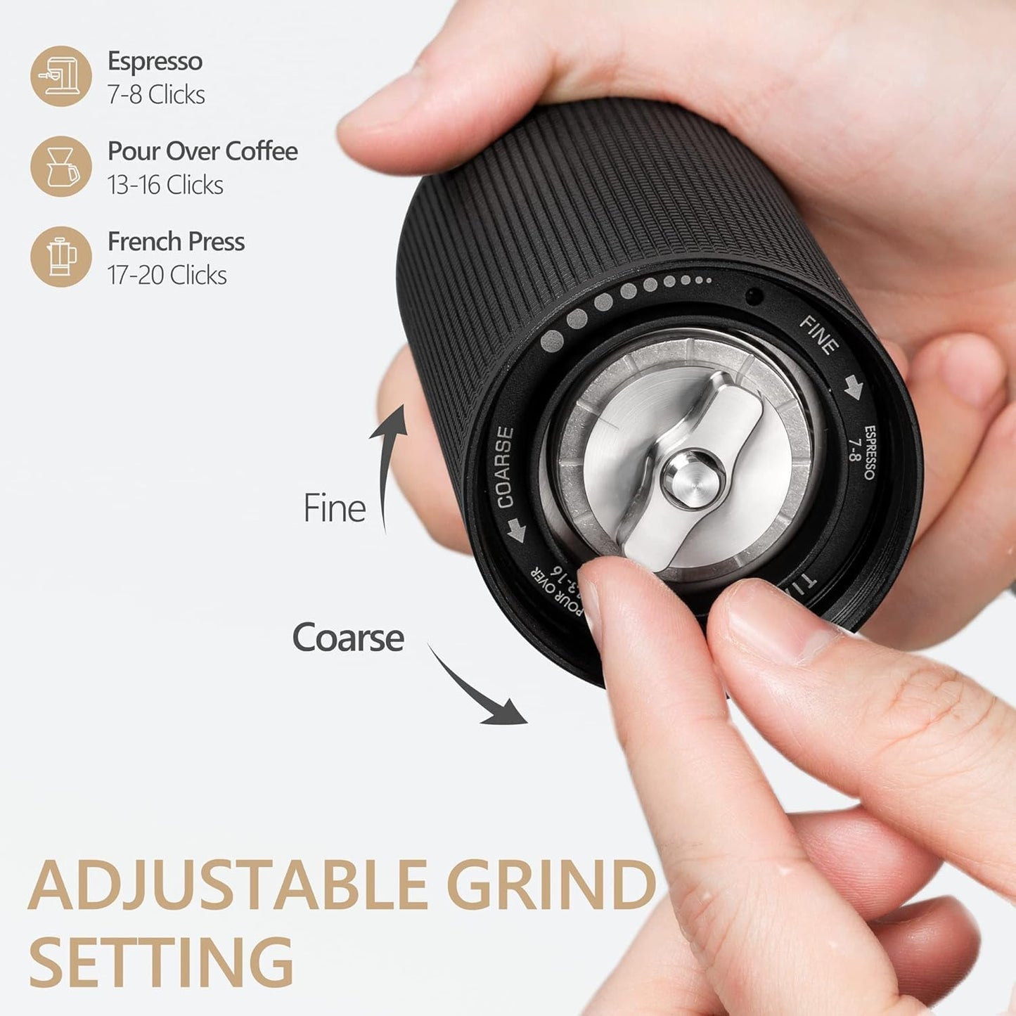 TIMEMORE Chestnut C3S Manual Coffee Grinder, Adjustable Conical Burr Grinder with Stainless Steel S2C Burr - Compatible with Espresso, Pour Over & French Press, Black