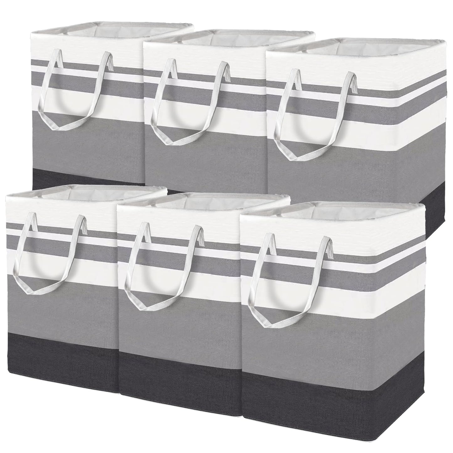 6 Pack Laundry Hamper Freestanding, Large Laundry Basket, 75 L Collapsible Tall Clothes Hamper with Easy Carry Handles for Clothes, Towels in the Family and Dorm, Gradient Grey